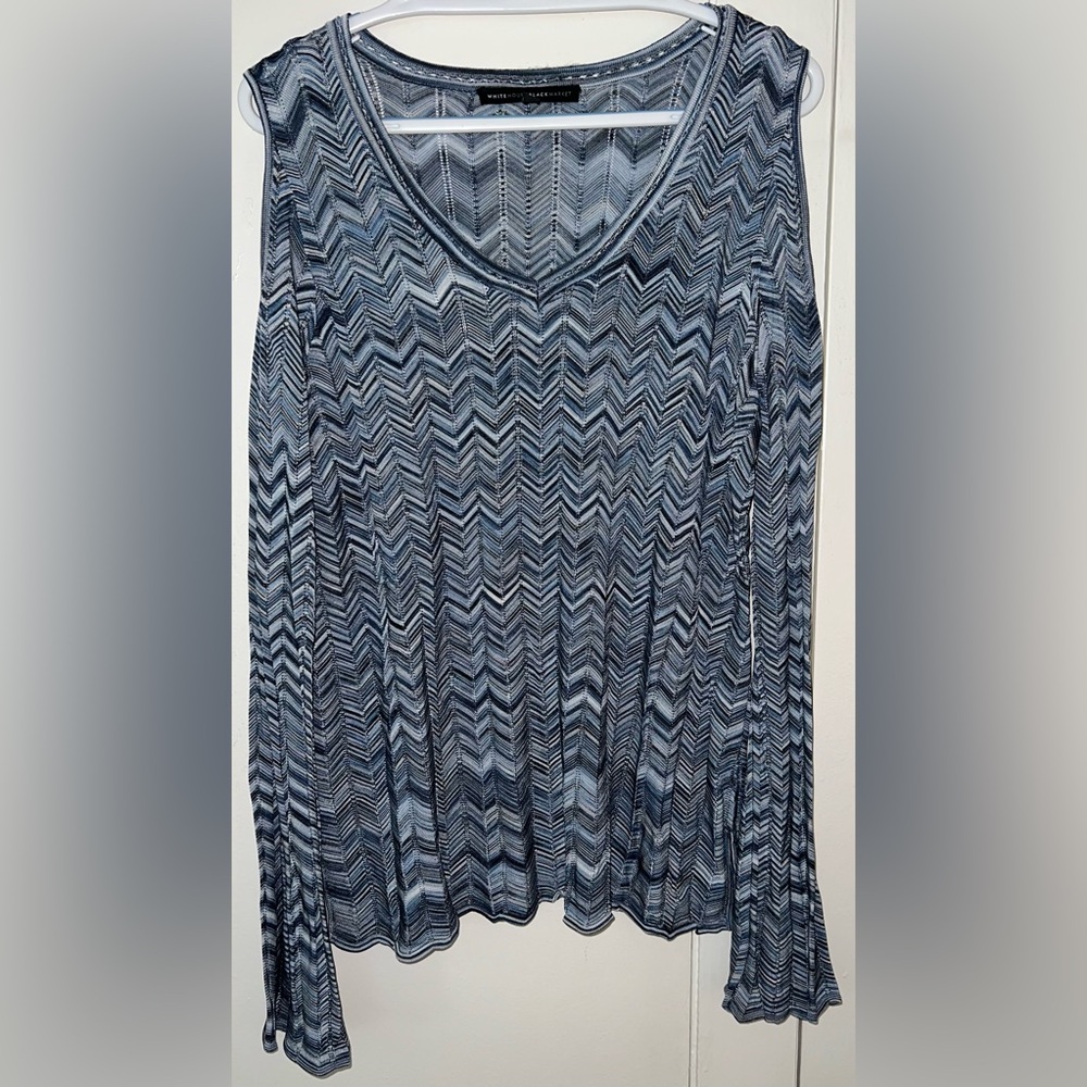 White House Black Market WHBM blue/black zig-zag textured chevron sweater XL
